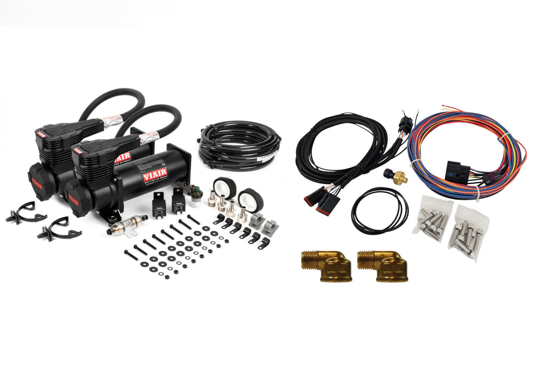Wiring harness kit with various components on a white background